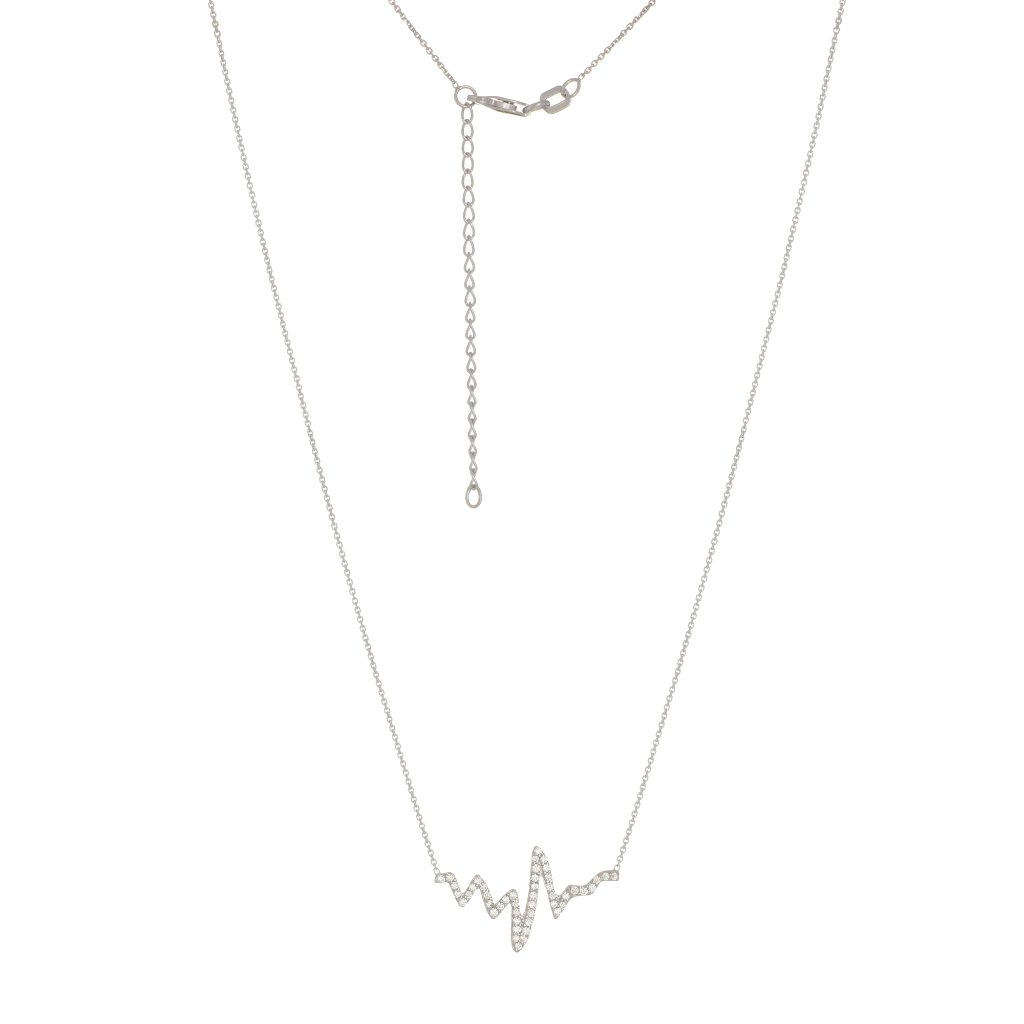 925 Sterling Silver Cz Heartbeat Pulse Necklace 106$